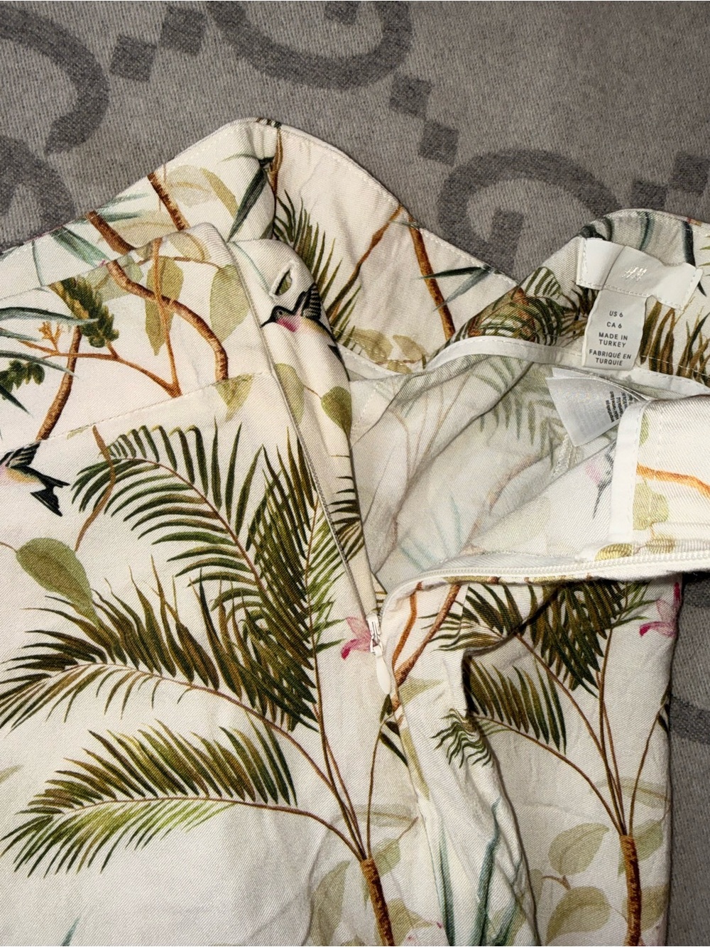 H&M Tropical Print Wide-Leg Pants - White/Green - Picture 9 of 12